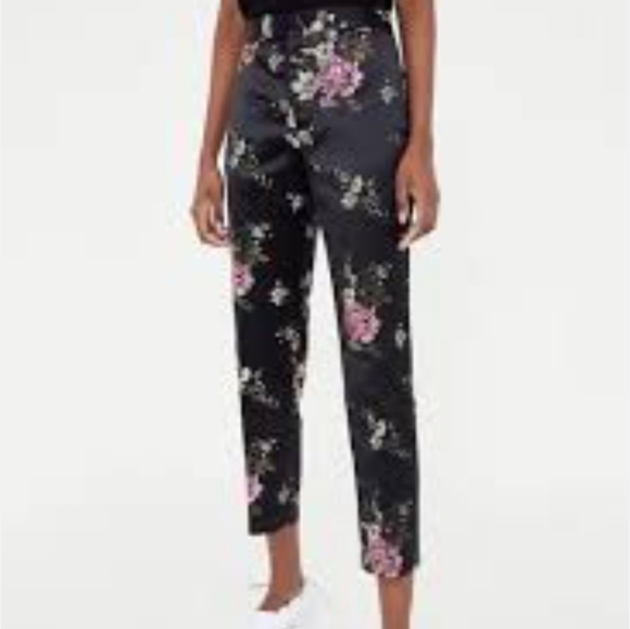 Zara Jacquard Black Floral Straight Leg Suit Pants - Picture 7 of 7